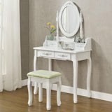 MIRA White Vanity Table with Mirror, 4 Drawers & Stool - BVShop