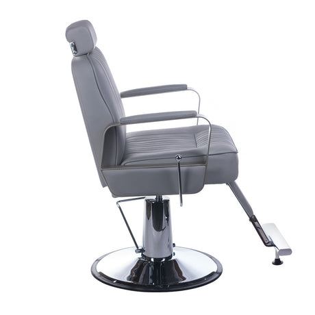 Light gray Barber Chair HOMER BH-31237 by Beauty System with padded seat, backrest, and adjustable armrests for salon use.