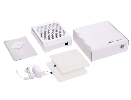 Mini Dust Suction Promed White by Beauty System, close-up of the compact white dust suction device on a clean surface.