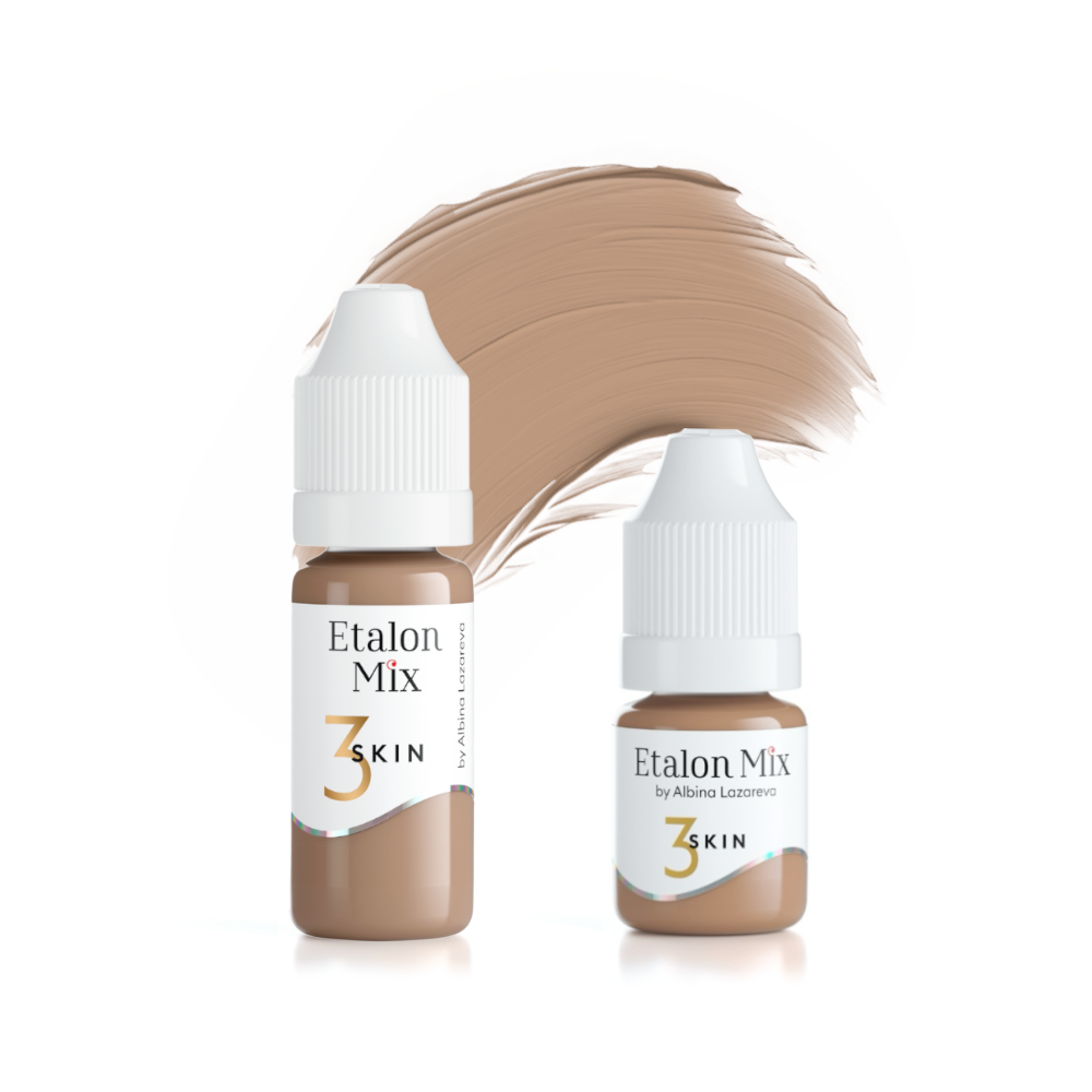 Etalon Mix camouflage skin 3 pigment in 5ml or 10ml bottle, showing the skin tone and color consistency of the tattoo pigment.