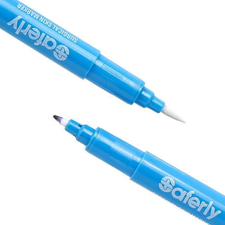 Saferly fine tip surgical skin marker in white and violet with precision tips for accurate medical marking.