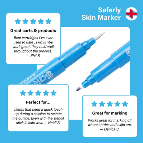 Saferly fine tip surgical skin marker in white and violet with precise tip for accurate skin marking during medical procedures