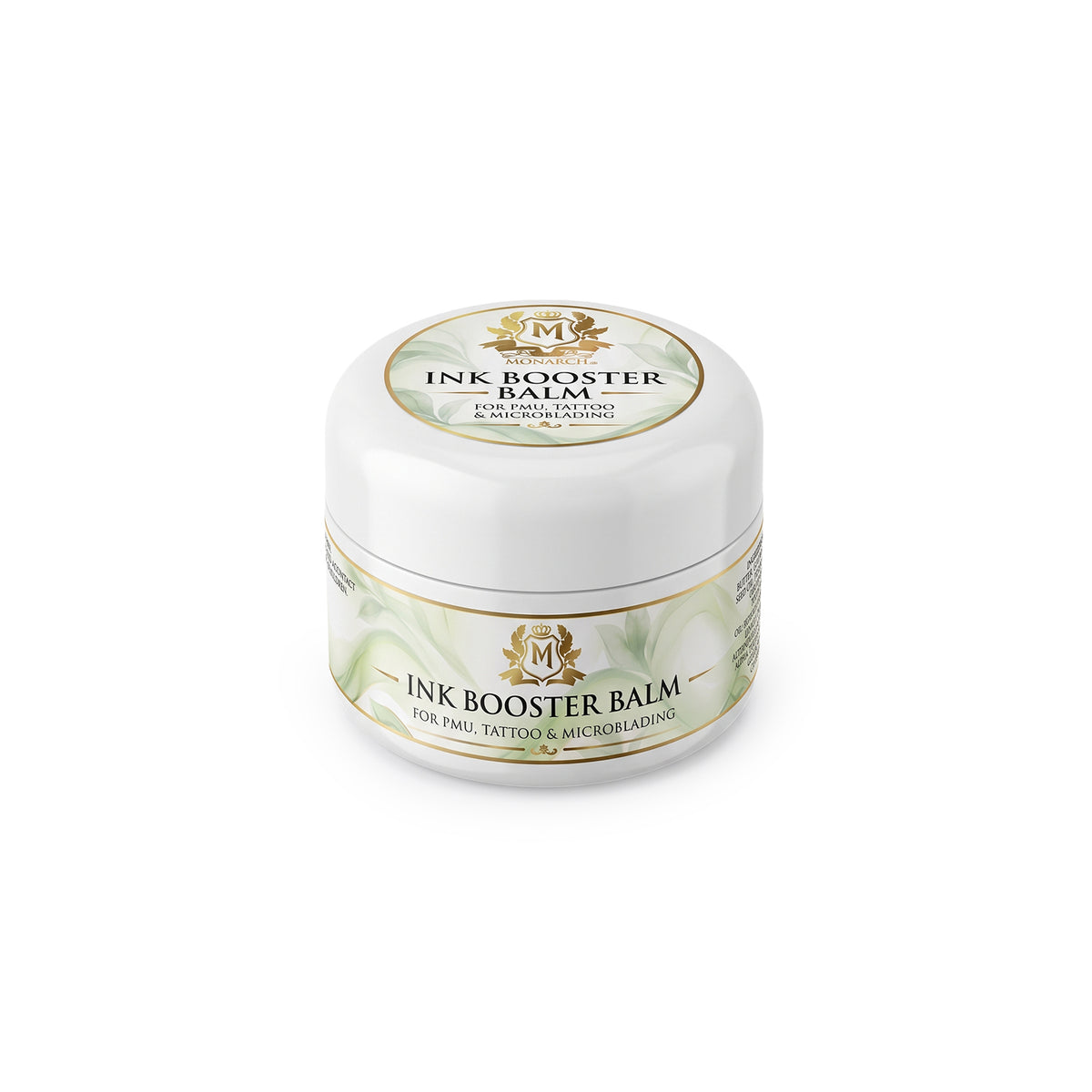 Skin Monarch Ink Booster Balm 30ml, vaizdas kampu, matomi dangtelis ir priekinė etiketė