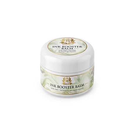 Skin Monarch Ink Booster Balm 30ml, vaizdas kampu, matomi dangtelis ir priekinė etiketė