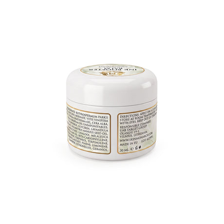 Skin Monarch Ink Booster Balm 30ml, galinė etiketė su ingredientais ir naudojimo nurodymais