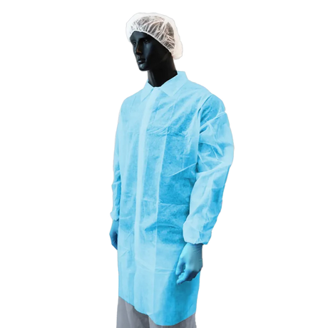 Disposable dressing gown with Velcro strip in XXL size by UNIGLOVES, featuring lightweight material and secure fastening.
