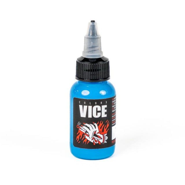 Vice Colors Buonasera Blue nail polish bottle with blue cap and label, displayed on a white background.