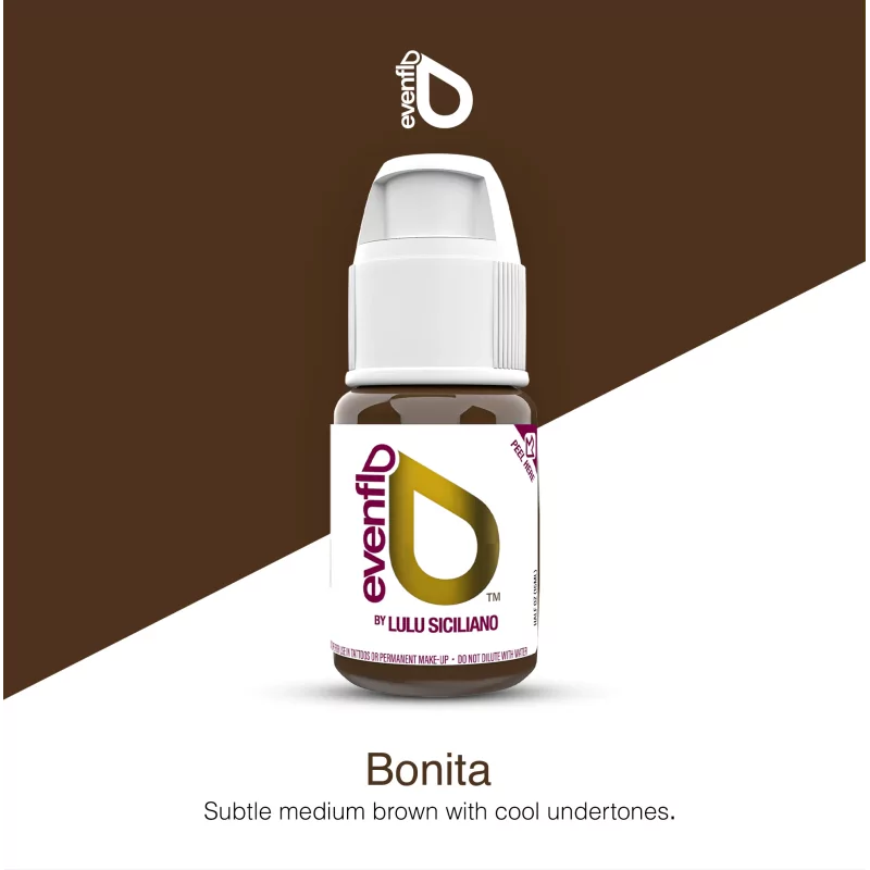Perma Blend LUXE Evenflo Blonde 2 Brunette Bonita 15ml pigment bottle for permanent makeup and cosmetic tattooing.