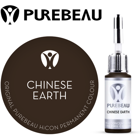 Purebeau Chinese Earth 10ml HiCON antakių pigmento buteliukas ir spalvos pavyzdys