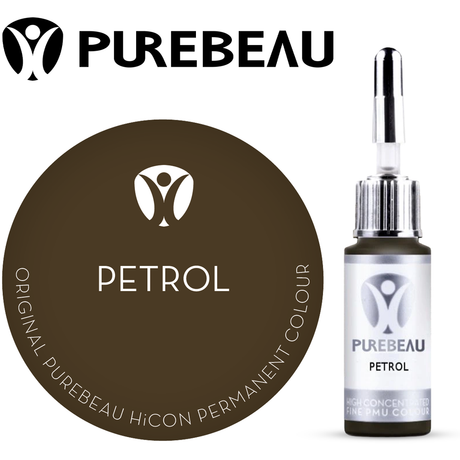 Purebeau Petrol 10ml HiCON antakių pigmento buteliukas ir spalvos pavyzdys