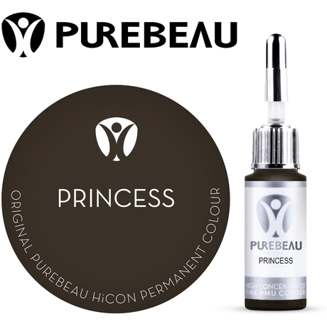 Purebeau Princess 10ml HiCON antakių pigmento buteliukas ir spalvos pavyzdys