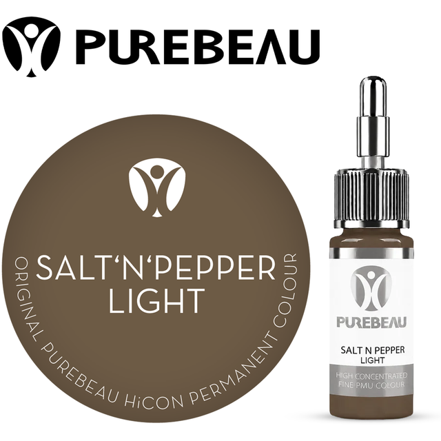 Purebeau Salt N Pepper Light 10ml HiCON antakių pigmento buteliukas ir spalvos pavyzdys