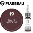 Purebeau Taupe Medium 10ml HiCON antakių pigmento buteliukas ir spalvos pavyzdys