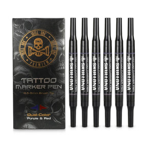 Skull DNA Dual-Ended Skin Marker in red and blue with skull design, used for temporary skin marking or cosmetic procedures.