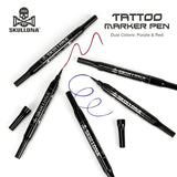 Skull DNA dual-ended skin marker with red and blue ink tips, designed for precise marking on skin for medical or cosmetic use.