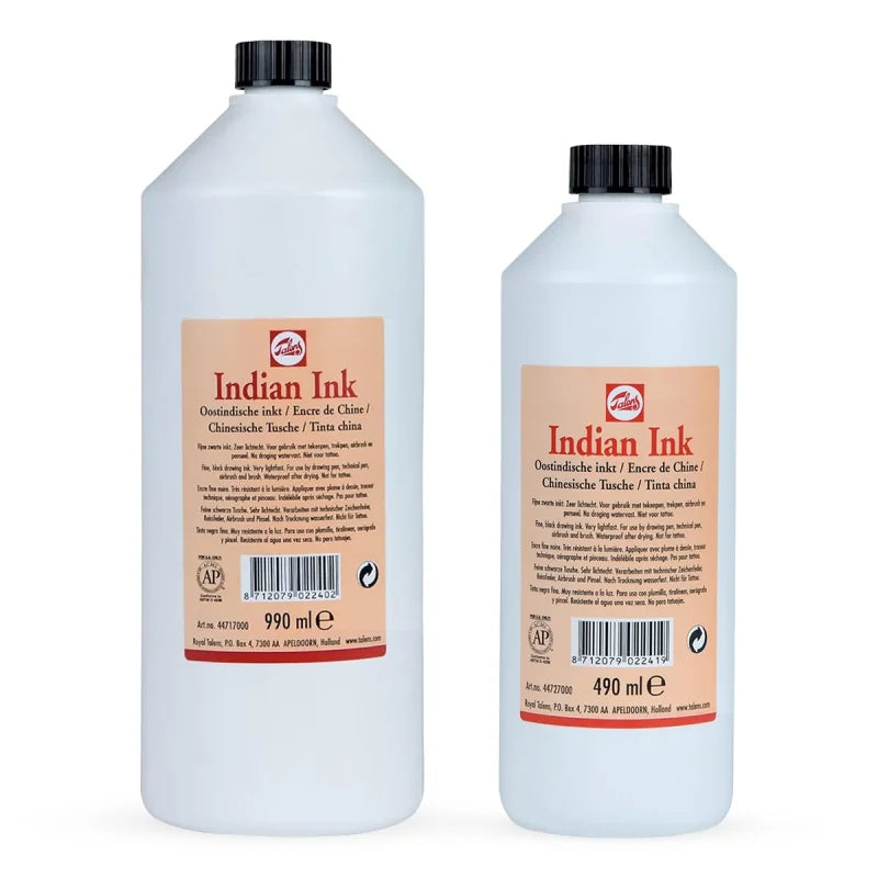 Talens Indian Ink 490ml and 990ml deep black artistic ink bottles