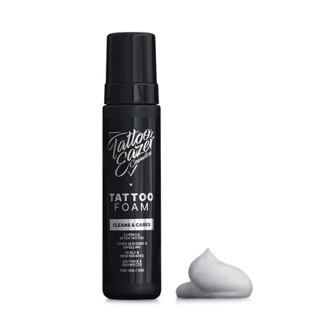 Tattoo Eazer Foam Clean and Care bottle with pump for tattoo aftercare and skin cleansing.