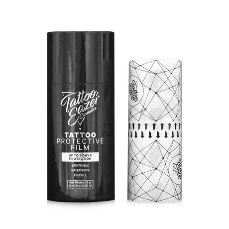 Tattoo Eazer protective film measuring 15cm by 10m, designed to shield fresh tattoos during healing process.