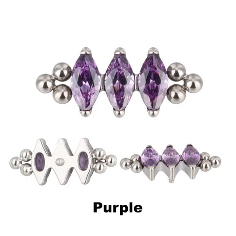 Titano žiedas su trimis karoliukais ir bezelio apvadu