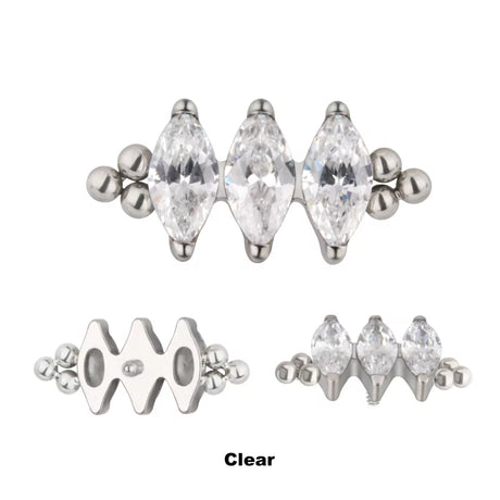 Titano žiedas su trimis karoliukais ir bezelio apvadu