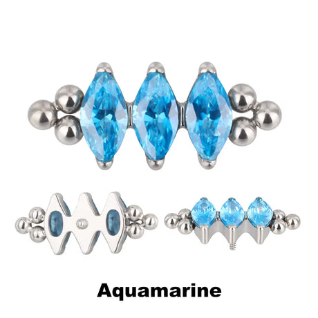 Titano žiedas su trimis karoliukais ir bezelio apvadu