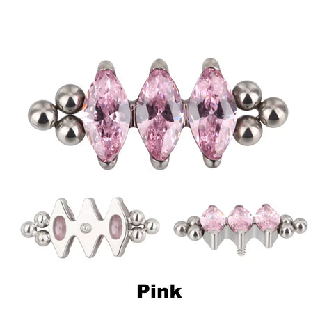 Titano žiedas su trimis karoliukais ir bezelio apvadu